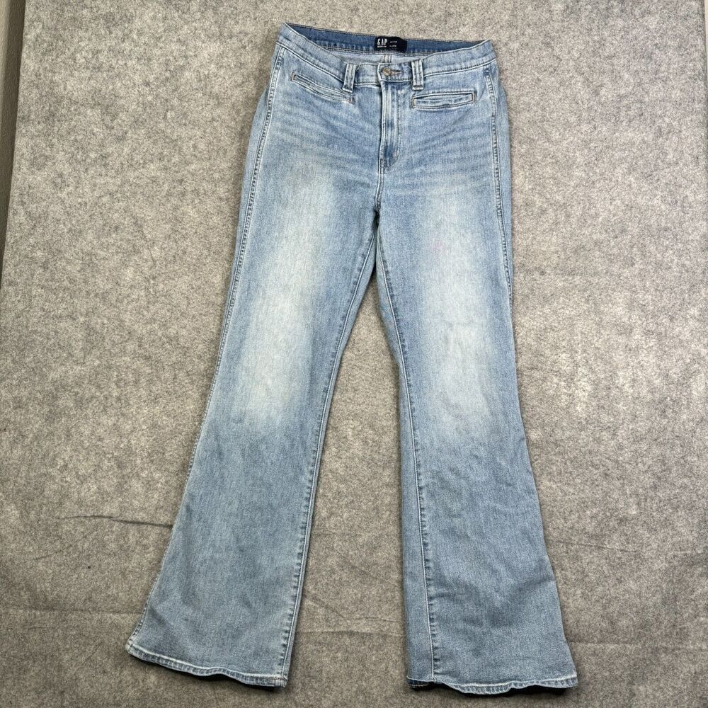 Gap Jeans Womens 10/30 Blue Flare Stretch Mid Rise Distressed Denim Flaw
